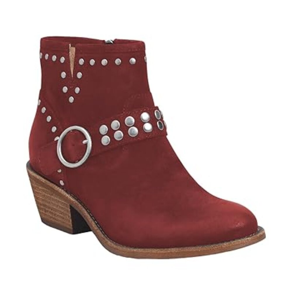 FOWT Red V Cut Cowgirl Ankle Boots Metal Rivet Studded Short Booties Slide Shoes
